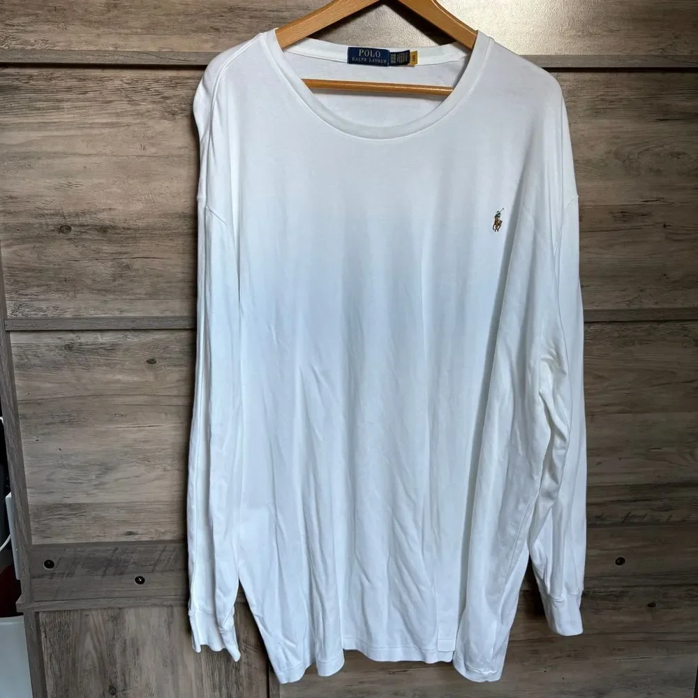 Polo Ralph Lauren 3XB White Long Sleeve Tee Classic Crew Neck Shirt Preppy Top